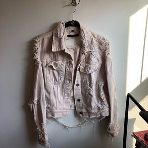 J Brand Distressed Light Pink Denim Jacket